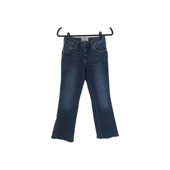Free People Jeans Womens Size W 27R Wide Leg Flare Raw Hem Mid Rise Medium Wash - Picture 1 of 13
